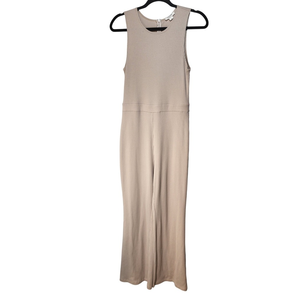 Monte‎ Beige Ribbed Sleeveless Wide Leg Jumpsuit Medium Made In LA Clean Girl